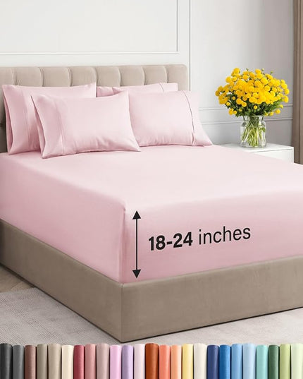 Extra Deep King Sheet Set - 6 Piece Breathable and Cooling Sheets - Hotel Luxury Bed Sheets Set - Easy Fit - Soft, Wrinkle Free and Comfy Sheets Set - Lavender Pink Sheet Set with Extra Deep Pockets