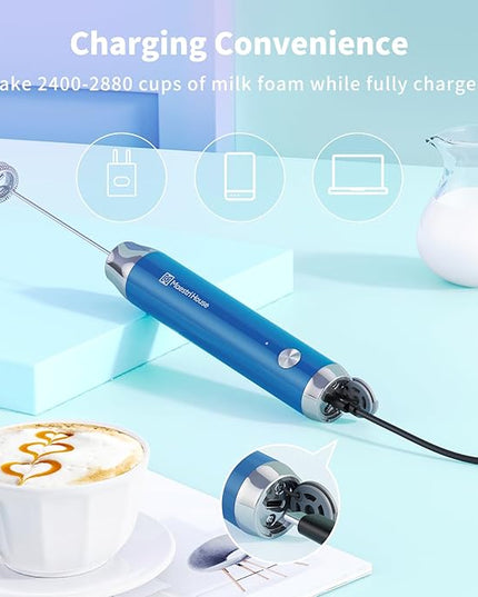 Maestri House Rechargeable Milk Frother with Stand, LunaFro Handheld Electric Foam Maker Waterproof Detachable Stainless Steel Whisk Drink Mixer Foamer for Lattes, Cappuccino
