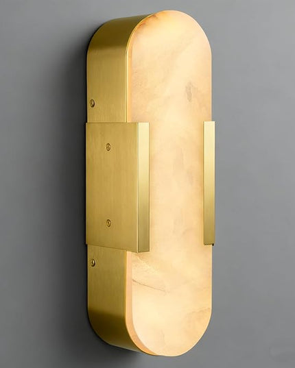 Alabaster Wall Sconce 13.8in Natural Spanish Marble Wall Sconces, Dimmble Gold Modern Bathroom Sconces Vanity Lighting, Antique Brass Sconce Wall Lighting for Living Room, Bedroom, Hallway, Stairs