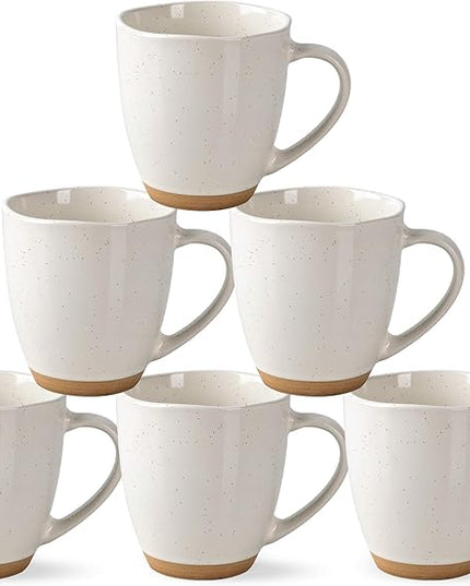 AmorArc 12oz Ceramic Coffee Mugs set of 6, Stylish Coffee Mugs with Rustic Terracotta Underside for Latte/Cappuccino/Milk/Cocoa, Dishwasher&Microwave Safe, Light Beige