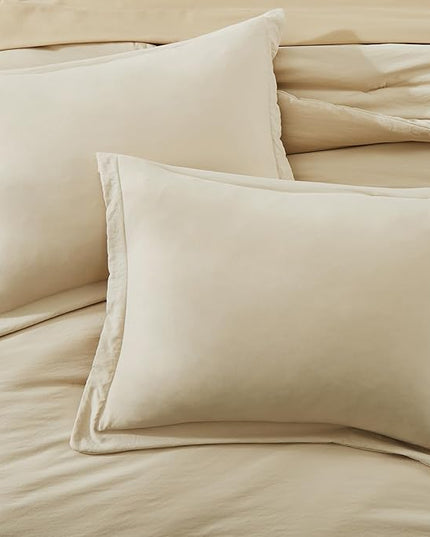 WRENSONGE Full Size Comforter Set- 7 Pieces Soft Beige Bed in a Bag Full with Fitted Sheet, Flat Sheet, 2 Pillow Shams, 2 Pillowcases, Warm Bedding Sets for All Season