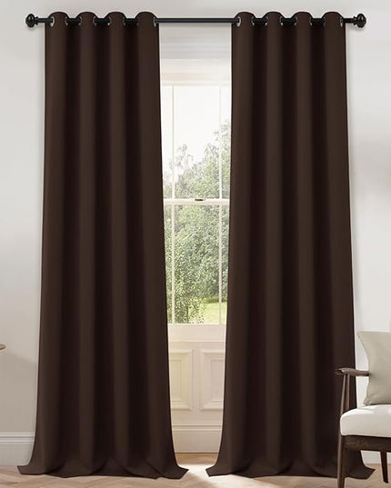 Yakamok Blackout Curtains for Bedroom 2 Panels Set 108 Inch Length Thermal Insulated Room Darkening Dark Black Out Drapery Grommet Window Treatments Drapes for Living Room, 52x108, Chocolate Brown