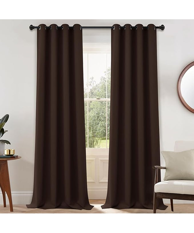 Yakamok Blackout Curtains for Bedroom 2 Panels Set 108 Inch Length Thermal Insulated Room Darkening Dark Black Out Drapery Grommet Window Treatments Drapes for Living Room, 52x108, Chocolate Brown