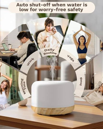 Essential Oil Diffuser 500ml,Aromatherapy Diffuser with 7 LED Lights,Quiet Air Humidifier 4-in-1 with Timer & Auto-Off,Compact Scent Diffuser for Bedroom,Yoga,SPA,Baby Room(Portable Model)
