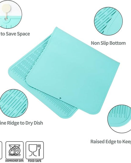 Silicone Dish Drying Mat for Multiple Usage,Easy clean,Eco-friendly,Heat-resistant Silicone Mat for Kitchen Counter or Sink,Refrigerator or Drawer Liner Mint 5XL 36inches x 18inches