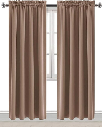 DWCN Blackout Curtains Room Darkening Thermal Insulated Bedroom Curtains Window Curtain Panels, 42 x 84 inches Long, Set of 2 Khaki Rod Pocket Drapes