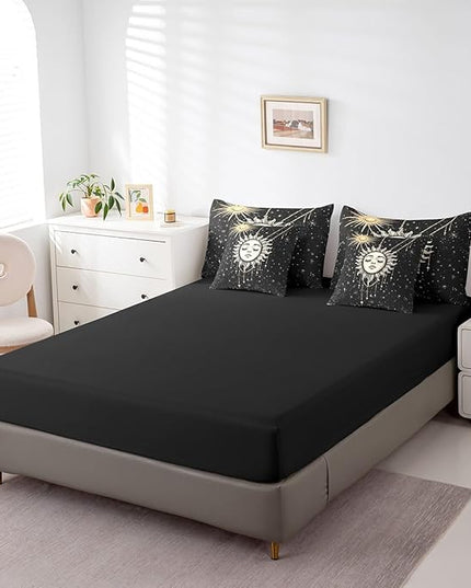 Feelyou 7Pcs Boho Star Moon Sun Comforter Sets King Size, Sun and Moon Decor Constellation Comforter Set Bed in a Bag(1 Comforter, 1 Flat Sheet 1 Fitted Sheet 2 Pillowcases and 2 Throw Pillow Covers)