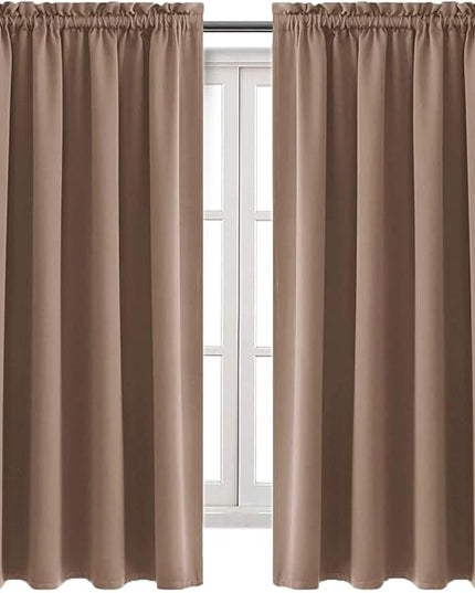 DWCN Blackout Curtains Room Darkening Thermal Insulated Bedroom Curtains Window Curtain Panels, 38 x 63 inches Long, Set of 2 Khaki Rod Pocket Drapes