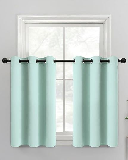Yakamok Blackout Curtains for Bedroom，Thermal Insulated Room Darkening Drapes for Living Room, Set of 2 Panels (Aqua,38 x 36Inch)