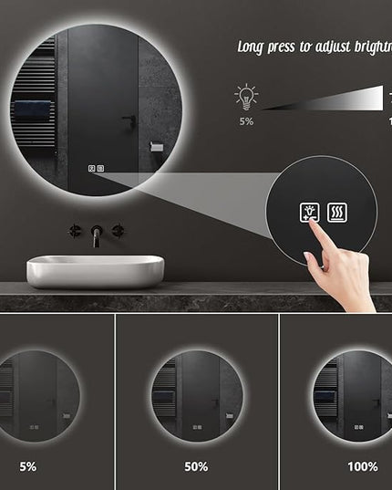 APRILSOUL 28 Inch Round LED Backlit Bathroom Mirror, Vanity Mirror with Anti-Fog, Touch Button, 3 Colors and Dimmable Light
