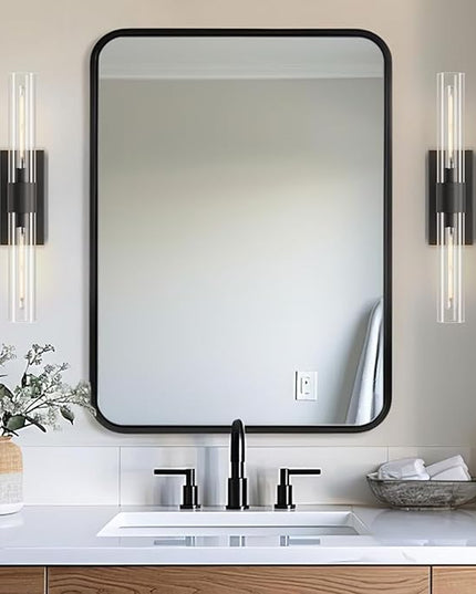 YUYI Black Wall Sconce, 22.8'' Wall Light for Bathroom Vanity, Modern Wall Lighting Fixture with Clear Glass Shade, Indoor Wall Sconce for Bathroom Vanity, Bedroom, Living Room, Hallway, Fireplace