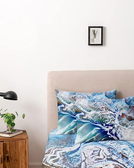 Abstract Art Duvet Cover Set King Size Blue with Pink Creative Hand Painted Pattern Comforter Covers Fashion Marble Bed Set Abstract Deco