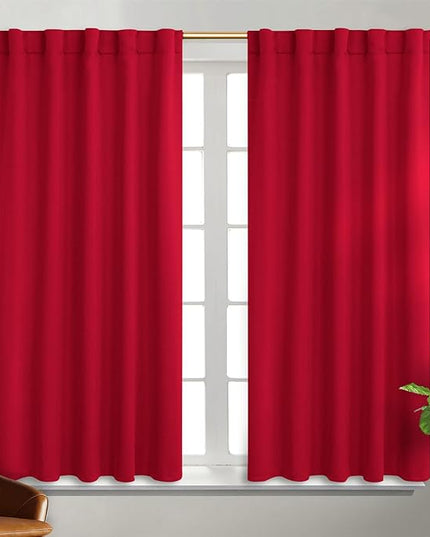 BGment Blackout Curtains 54 Inches Long for Bedroom - Room Darkening Noise Reducing Thermal Insulated Rod Pocket and Back Tab Curtains for Living Room, 2 Window Curtains Panels, 42 x 54 Inch, Red