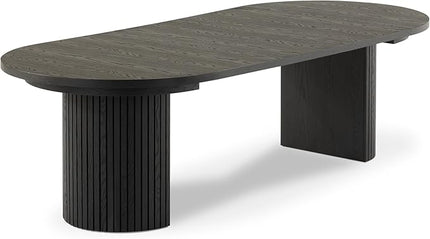 Transformer Table - Solid Wood Extendable Round Dining Table, Extendable Round Dining Table, Space-Saving Modern Furniture, Smoked Hickory, Black Finish (Table Only)