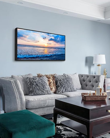 Black Framed Canvas Wall Art For Living Room Blue Beach Ocean Sea Waves Landscape Wall Decor Ready To Hang Home Decorations Bedroom Kitchen Bathroom Canvas Prints Posters Painting Wall Mural Artwork