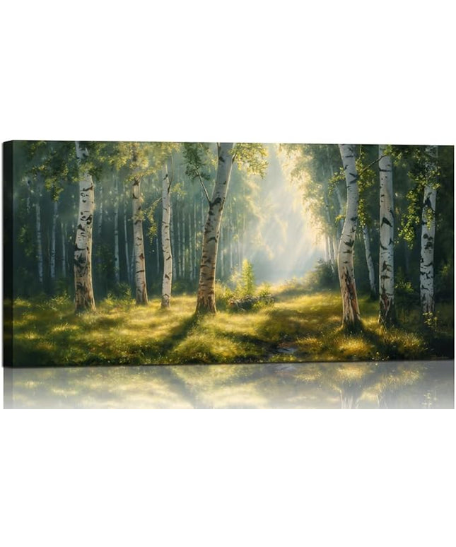 Nature Wall Art Forest Scenery Wall Art Landscape Pictures Green Birch Tree Canvas Print Beautiful Painting Decor for Living Room Mountain Canvas for Home Office Decorations 20x40Inch