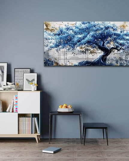 ERQINHUA Blue Tree Wall Paintings Canvas Wall Art For Living Room Large Wall Decor For Bedroom Office Decorations Farmhouse Abstract Watercolour Pictures Artwork Home Decor Ready To Hang 20"X40"