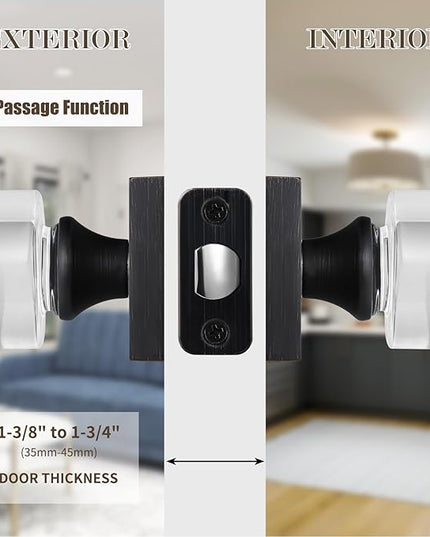 Oil Rubbed Bronze Door Knobs Interior, Passage Glass Door Knobs for Hallway, Square Vintage Style Crystal Door Handles for Closet
