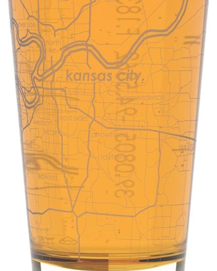 Well Told Engraved Kansas City Missouri Map Pint Glass, Etched Beer Gift (16 oz, Clear) City Map Pint, Custom City Glassware, Gifts For Beer Lovers