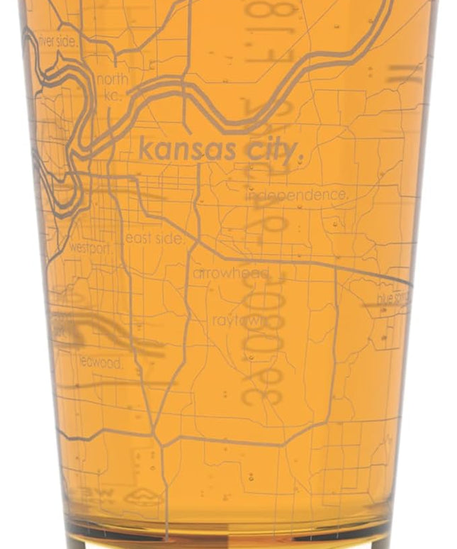 Well Told Engraved Kansas City Missouri Map Pint Glass, Etched Beer Gift (16 oz, Clear) City Map Pint, Custom City Glassware, Gifts For Beer Lovers