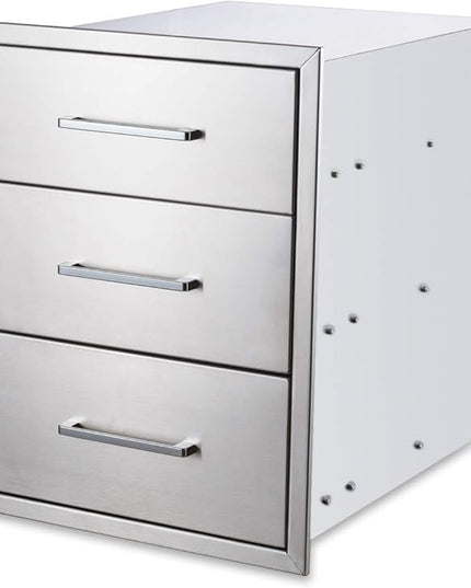 20" W x 27" H x 23" D Stainless Steel Outdoor Kitchen Drawers BBQ Drawers Triple Access Drawers Flush Mount for Outdoor Kitchens Or BBQ Island