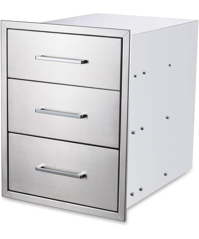 20" W x 27" H x 23" D Stainless Steel Outdoor Kitchen Drawers BBQ Drawers Triple Access Drawers Flush Mount for Outdoor Kitchens Or BBQ Island