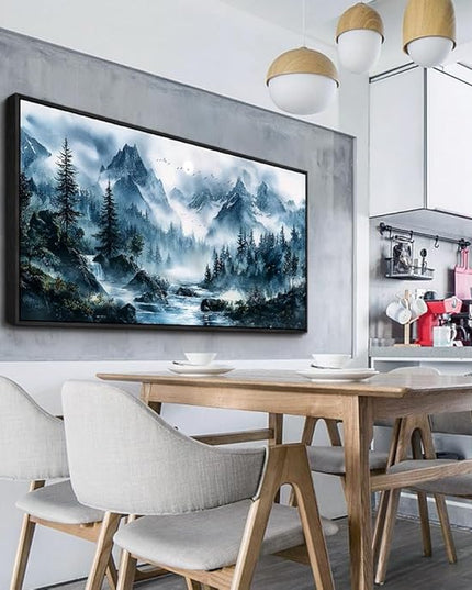 ERQINHUA Large Wall Decor For Bedroom Black Framed Canvas Wall Art For Living Room Office Decorations Misty Forest Wall Paintings Tree Landscape Pictures Artwork Modern Home Decor 30x60 Inches