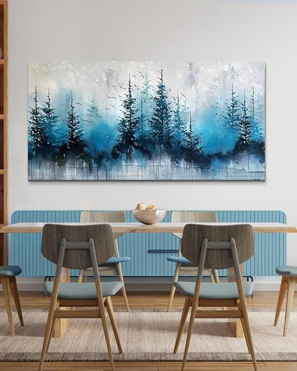 hyidecorart Large Wall Art For Living Room Framed Wall Decor For Office Bedroom Decoration Scenery Abstract Wall Painting Misty Forest Trees Pictures Artwork Canvas Prints Home Room Decor 48"X 24"