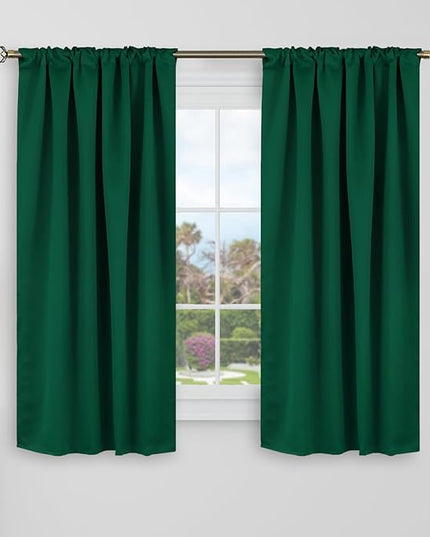 BGment Short Blackout Curtains 48 Inch Length for Bedroom - 34 x 48 inch Small Windows Curtains Thermal Insulated Room Darkening Rod Pocket and Back Tab Curtain for Kitchen, Set of 2 Panels, Emerald