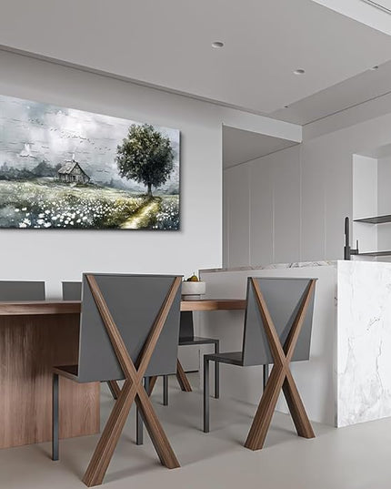 ERQINHUA Gray Canvas Wall Art For Living Room Farmhouse Wall Decor For Bedroom Office Decorations Field scenery Paintings Tree Landscape Wall Pictures Artwork Ready to Hang for Home Decor 20"X40"