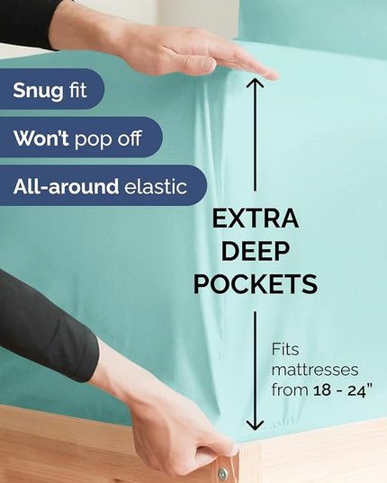 Extra Deep Full Sheet Set - 6 Piece Breathable & Cooling Sheets - Hotel Luxury Bed Sheets Set - Easy & Secure Fit - Soft, Wrinkle Free & Comfy Sheets Set - Spa Blue Sheet Set with Extra Deep Pockets