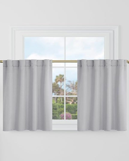 BGment Short Blackout Curtains 30 Inch Length for Small Windows - 34 x 30 inch Curtains Rod Pocket and Back Tab Thermal Insulated Room Darkening Curtains for Kitchen/Cafe Room, 2 Panels, Light Grey