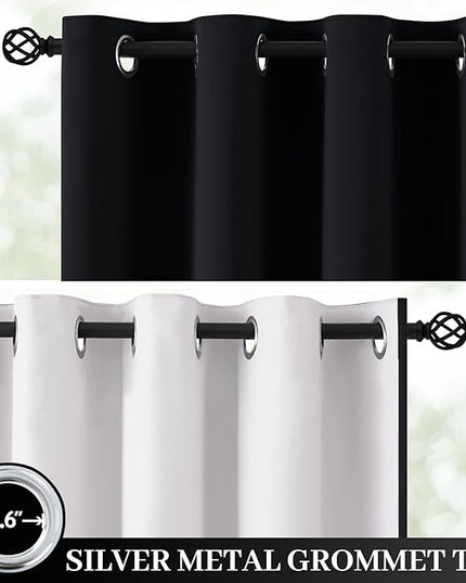 Yakamok 100% Blackout Curtain Panels 96 inches Cold and Light Blocking Drapes for Nursery, 2 Thick Layers Thermal Insulated Draperies (2 Pieces, 50 Wide Each Panel, Black Front with White Backing)