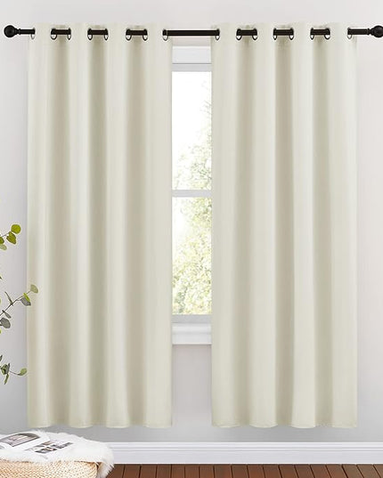 NICETOWN Room Darkening Curtains Panels for Bedroom - Energy Saving Thermal Insulated Solid Ring Top Light Blocking Window Drapes for Flat (Beige, 2 Panels, 46 x 72 Inch)