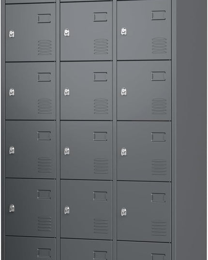 Aobabo 18 Doors Metal Locker for Employees,Metal Storage Locker Cabinet with Lock and Leg, for Office Garage School Home Industrial, Assembly Required, Dark Grey