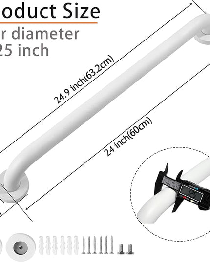 Shower Grab Bar, 2 Pack 24 Inch White Bathroom Grab Bar, 1.25" Diameter 304 Stainless Steel Anti-Slip Grab Bars for Bathtubs and Showers, Handicap Shower Grab Bar for Seniors Elderly