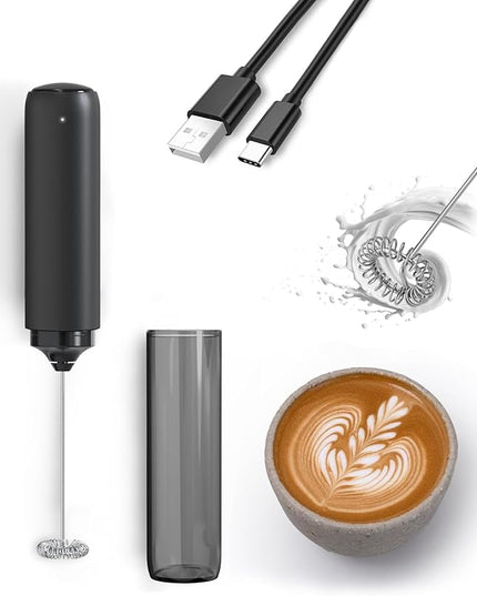 Rechargeable Milk Frother USB, Handheld Electric Foam Maker with Whisk Drink Mixer & Foamer for Coffee, Latte, Matcha, Hot Chocolate