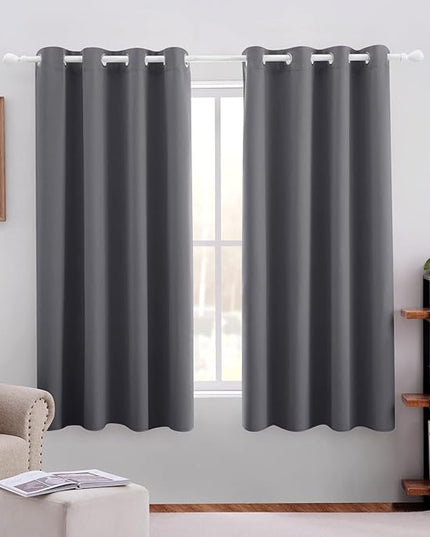 HOMEIDEAS Grey/Gray Blackout Curtains 52 X 63 Inch 2 Panels Room Darkening Bedroom Curtains, Thermal Grommet Light Bolcking Window Curtains for Living Room
