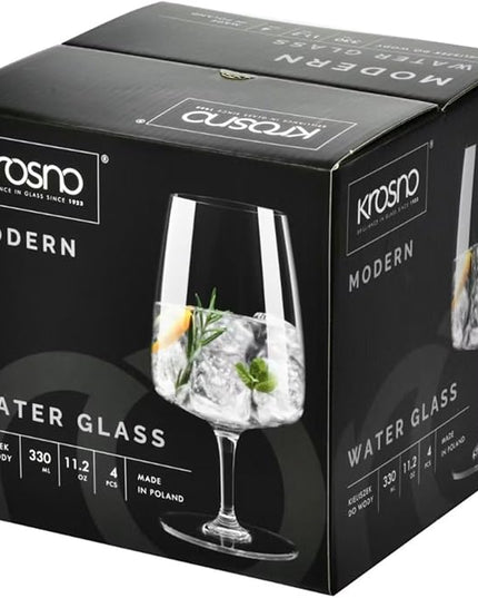 Krosno - Stemmed Tulip Water Glasses, Set of 4, 11.2 oz, Ideal Goblets for Dessert, Cocktails, Juice, Drinking Glasses, Lead-Free and Safe, Dishwasher Safe, Made in Europe