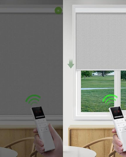 ZSHINE Motorized Blackout Roller Blinds Customize Width Remote Control Wireless and Rechargeable Window Roller Shades for, Home, Office, Hotel, Restaurant and Cinema(82067P)