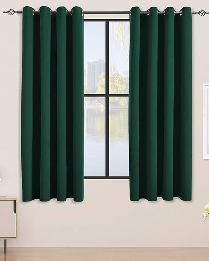 Blackout Curtains for Bedroom Thermal Insulated Light Blocking Room Darkening Curtains Solid Grommet Window Drapes for Living Room, Set of 2 Curtain Panels 52 W x 63 L inch Long Hunter Green