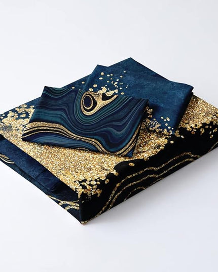 Dark Blue Marble Duvet Cover Set Queen Size Golden foil Bedding Comforter Covers Marbling Bed Set with 2 Pillow Shams Breathable Durable Soft Comfy
