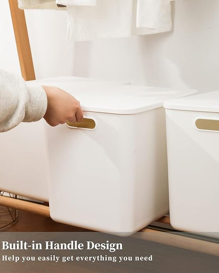 Plastic Storage Baskets Bins Boxes With Lids,Organizing Container White Storage Organizer Bins For Shelves Drawers Desktop Playroom Classroom Office,6-Pack(4XL+2L)