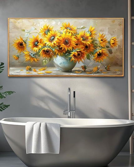 PHAOHUAXM Large Canvas Wall Decor For Living Room Dining Room Mural Vintage Print Yellow Flower Paintings Wood Framed Artwork For Farmhouse Kitchen Bedroom Corridor Home Decor Aesthetics 30x60 In