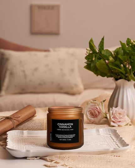 M&SENSE Cinnamon Vanilla Fall Scented Candles for Home, Natural Soy Wax 11.6oz 70 Hours Large Long Lasting Strong Scented Classic 2 Wicks Jar Candle Gift for Housewarming
