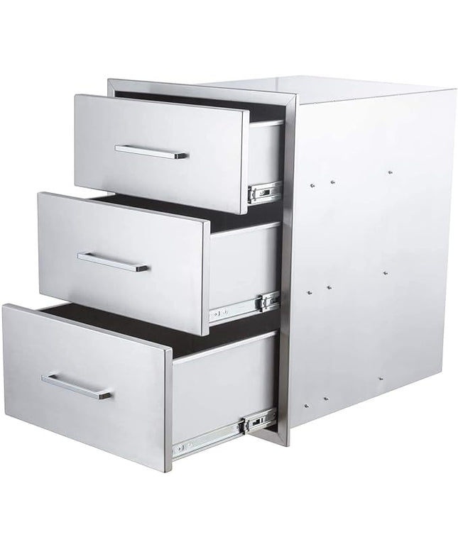 yuxiangBBQ Outdoor Kitchen Drawers Stainless Steel 3-Drawer BBQ Drawer 18" W x 23" H x 23" D Enclosed Built-in Drawer Flush Mount for Outdoor Kitchens & BBQ Islands