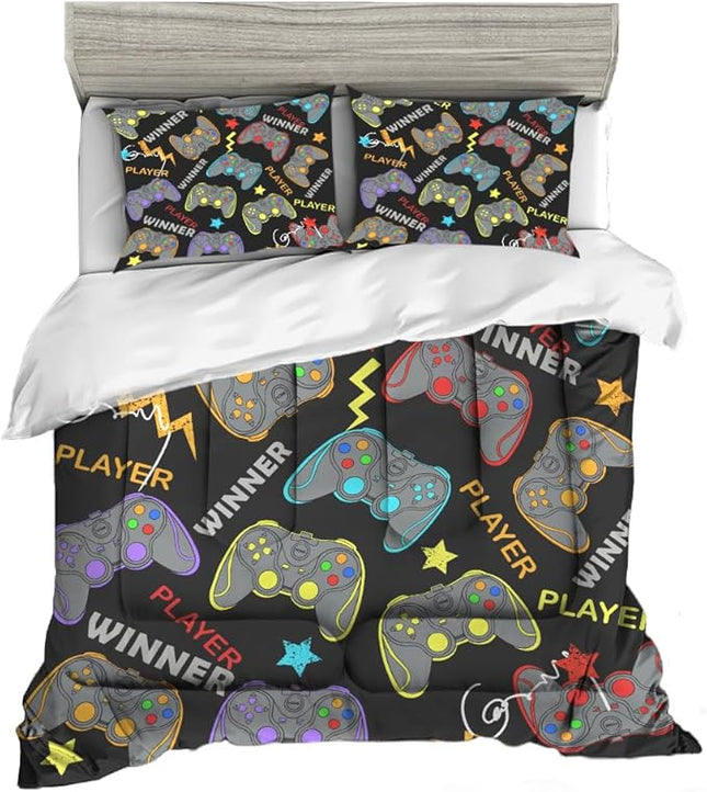 Sunnycitron Gaming Bedding Set Twin Comforter Set for Boys Gaming Comforter for Kids Teen Gaming Bed Video Games Quilt Game Home Decor (1 Comforter with 2 Pillowcase)