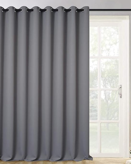 Yakamok Blackout Sliding Door Curtain, Grommet Top Thermal Insulated Extra Wide Room Divider Thermal Insulated Curtain Drapes for French Door/Living Room, Grey, W100 x L108, 1 Panel