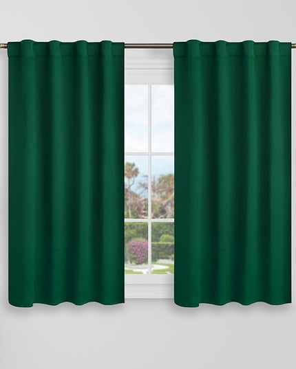 BGment Emerald Green Blackout Curtains 40 Inch Length for Cafe - 34 x 40 inch Short Blackout Curtains Thermal Insulated Room Darkening Rod Pocket and Back Tab Drapes for Small Windows, 2 Panels