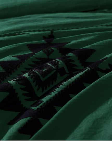 MaiRêve Embroidery Comforter Set, Boho Farmhouse Western Bedding Set, All Season Bed in A Bag Comforter Set with Sheets, Pillowcases & Shams, Emerald Green Queen 7 Pieces